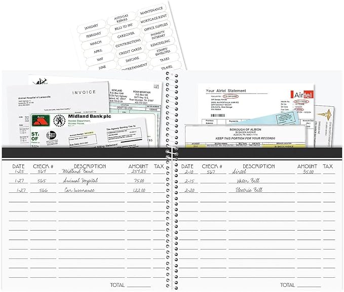 By The Sea Bill Paying Organizer Book - Personal Account book, 9" by 12 inch, Spiral-Bound, 14 Pockets, 32 Label Stickers, Bill Tracking