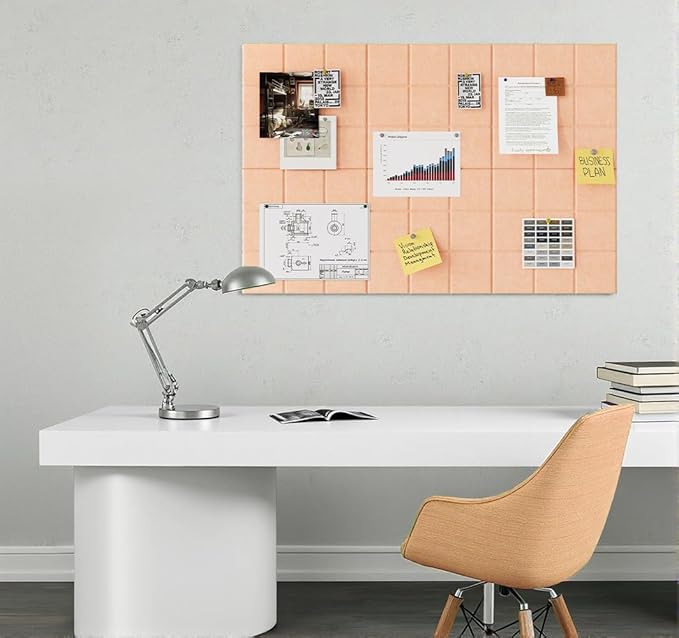 Large Felt Board Tiles for Wall with 30 Push Pins, 11.8"x11.8" Pack of 6 Pin Board Notice Boards for Home Office Kitchen, Bulletin Board Wall Tiles for Photos Memos (Beige, 6 Pack)