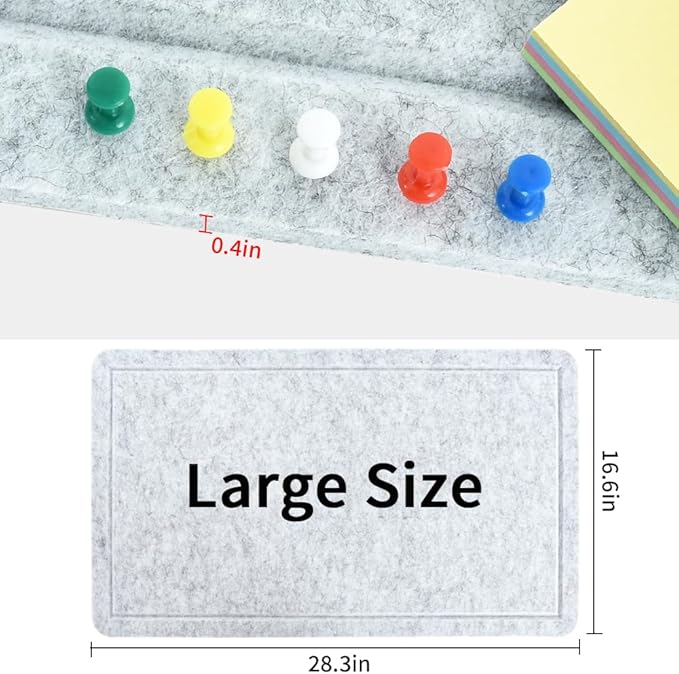 Vuzvuv Grey 28"x16" Large Cork Board with 50 Push Pins & Sticky Notes, Self-Adhesive Bulletin Board No Damage for Wall, Felt Pin B1oard for Paste Notes, Photos, Schedules Offices Home