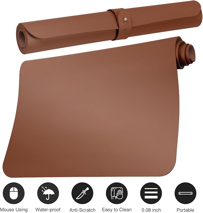 Boutilon Leather Desk Pad 30" x14",Non-Slip Mouse Pad,Office Desk Mat,Waterprooft PU Leather Desk Blotter,Desk Pad Protector,Desk Writing Pad for Home Office Decor (M-Brown)