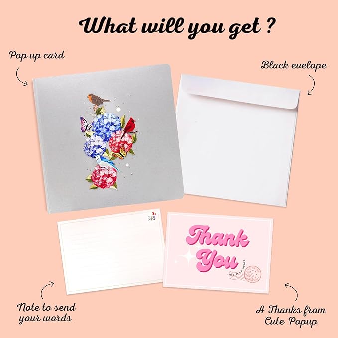 Hydrangea Basket Pop Up Card - Thank You, Birthday, Thinking of You, Get Well, Valentine's Day, and Mother's Day Greeting Cards for Women, Girlfriend, Mother, Sister, Grandmother