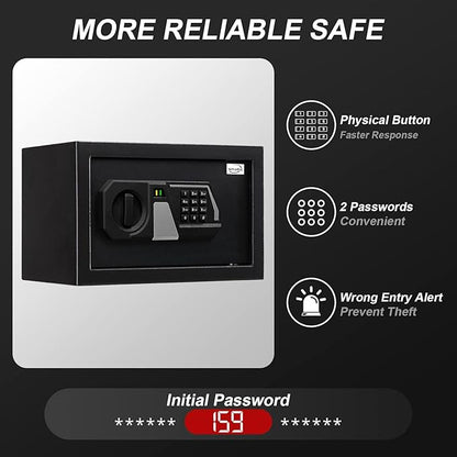 Tenamic Fireproof Safe Box 0.4 Cuft Electronic Digital Security Box, Keypad Small Lock Box Cabinet Safes with Internal Light, Solid Alloy Steel Office Hotel Home Mini Safe with 2 Passwords, Black