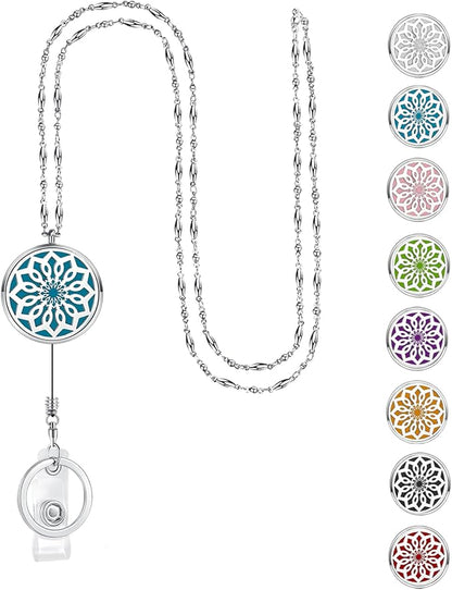 Retractable ID Badge Holder Retractable Lanyards for ID Badges Keys Women Teacher Lanyard Necklace Cute Nurse Badge Reel Diffuser Office Work Jewelry Silver Badge Lanyards for Women Flower