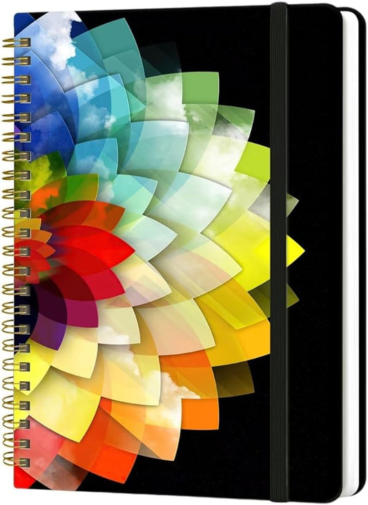 Spiral Notebook - A5 Spiral Notebooks, 8.3'' × 5.8'', 160 Pages, Aesthetic Journaling Notebooks for Women, College Lined Notebook with Elastic Closure, Back Pocket, for School Office, Half Flower