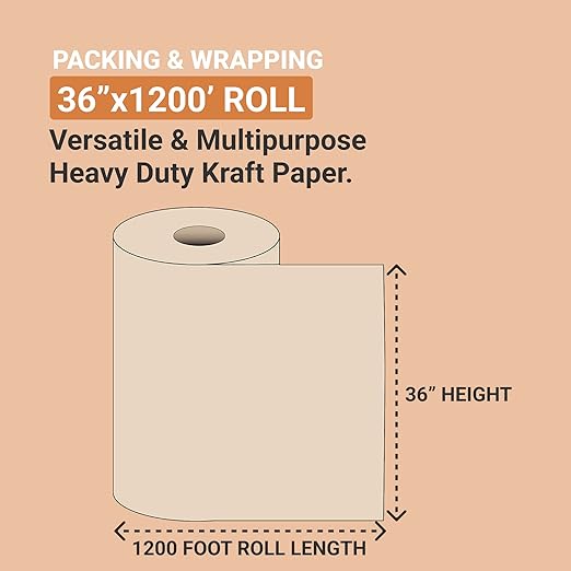 AVIDITI Shipping Paper Roll 36"L, 1-Pack | Large Kraft Paper Roll for Packing, Moving and Storage