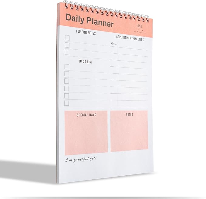 Daily Planner Notebook, To Do List Notepad, Spiral Notebook, Undated-52 Sheets-6.5" x 9.8" Checklist, Notebooks for Work, Personal Organizer Notepad, Daily Task Notebook (Orange)