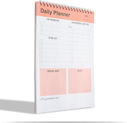 Daily Planner Notebook, To Do List Notepad, Spiral Notebook, Undated-52 Sheets-6.5" x 9.8" Checklist, Notebooks for Work, Personal Organizer Notepad, Daily Task Notebook (Orange)