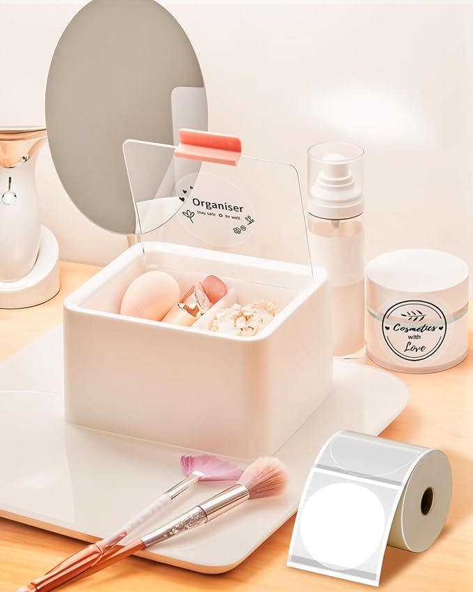 Phomemo 2” Circle Thermal Label, Self-Adhesive Round Sticker Labels, Circular Direct Thermal Printer Labels for Phomemo 241bt, D520BT, 344WF Label Printer, 500 Labels/Roll, Transparent