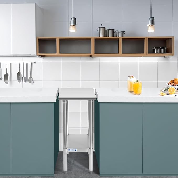 Hally Stainless Steel Table for Prep & Work 24 x 12 Inches, NSF Commercial Heavy Duty Table with Undershelf and Galvanized Legs for Restaurant, Home and Hotel