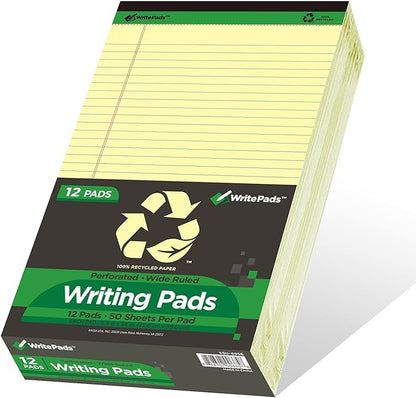 KAISA Legal Pad 14" Large Writing Pads Notepads, Wide Ruled 8.5"x14" Legal Pad, 50 Sheets Perforated Recycled Paper Pads, Canary 12pad, KSU-6658