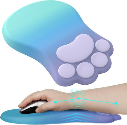Ergonomic Mouse Pad with Wrist Rest,Cute Cat Paw Mousepad Wrist Support,Comfortable Massage Design Computer Pain Relief Mouse Pad with Non-Slip PU Base for Desk Laptop Gaming,Purple&Green