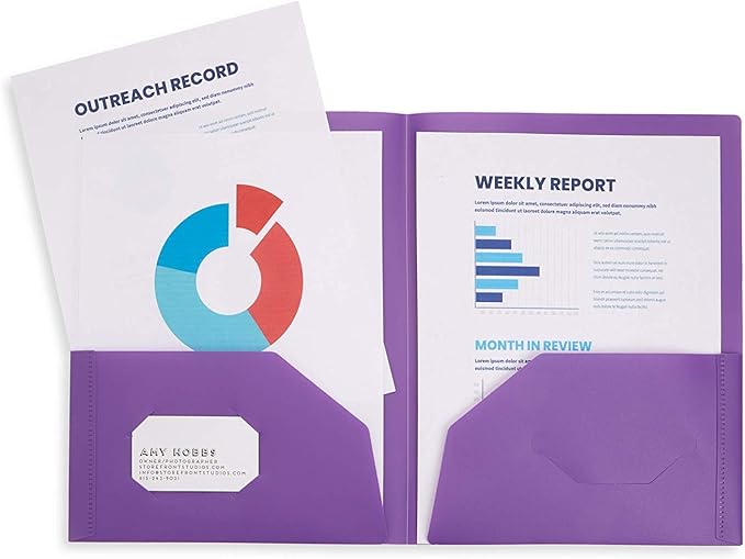 Blue Summit Multicolor Plastic Two Pocket Folders, 6 Plastic Folders with 2 Pockets and Business Card Slot, 2 Pocket Plastic Folders for School, Home, and Work, 6 Pack Plastic Folders