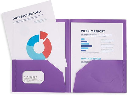 Blue Summit Multicolor Plastic Two Pocket Folders, 6 Plastic Folders with 2 Pockets and Business Card Slot, 2 Pocket Plastic Folders for School, Home, and Work, 6 Pack Plastic Folders