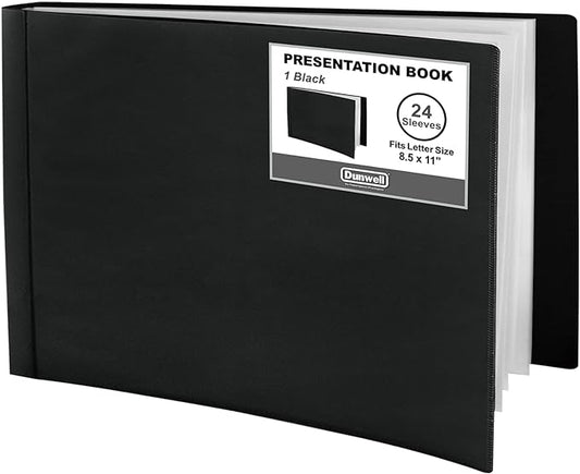 Dunwell 8.5x11 Portfolio Binder (Horizontal), Plastic Presentation Book, 24 Pockets Displays 48 Pages of Letter Size Documents, Certificates, Keepsakes, Art Portfolio Folder, Acid-Free Poly