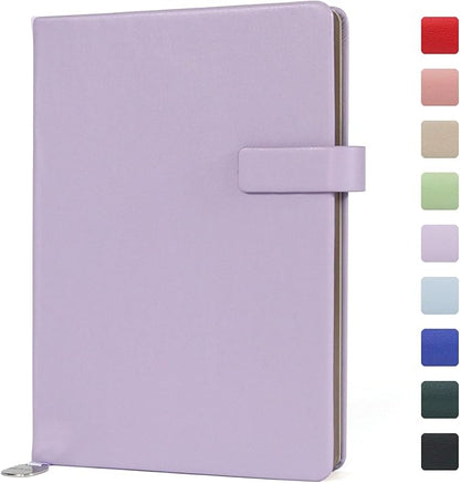 A5 Hard Cover Notebook with Pen Holder, Gold Edges & 180° Lay Flat - Large 5x8.25 Lined, Bookmark, Gift Box - Durable Journal for Office, Study, Travel - Writers, Students (Light Purple)