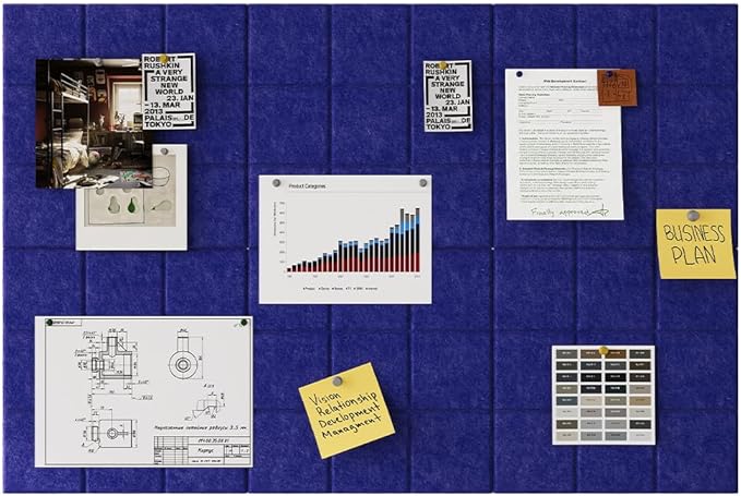 Large Felt Board Tiles for Wall with 30 Push Pins, 11.8"x11.8" Pack of 6 Pin Board Notice Boards for Home Office Kitchen, Bulletin Board Wall Tiles for Photos Memos (Dark Blue, 6 Pack)