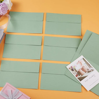 Wishop 50 Pack Self-Adhesive Envelopes with Fold Cards for Wedding Invitations, Greeting Cards, Baby Shower, Letter Mailing (Sage-Green, 5x7)