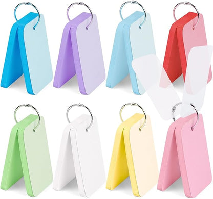 Koogel Blank Index Cards with Ring, 400 Count, 2.2 x 3.5 Inch, Ruled on both Sides, 8 Colors, Waterproof Covers, for School Classroom Supplies, Work Supplies