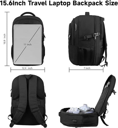 Lapsouno Laptop Backpack, Travel Laptop Backpack, Business Anti Theft Slim Sturdy 15.6 Inch TSA Friendly with USB Port, Water Resistant College School Computer Bag Gifts for Men Women, Black