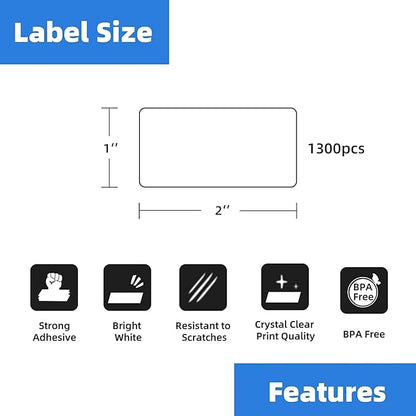 12 Rolls 2" x 1" Direct Thermal Labels for Barcodes Postage Address Shipping Labels Compatible with Rollo & Zebra Desktop Printers Adhesive - 1300 Labels/Roll