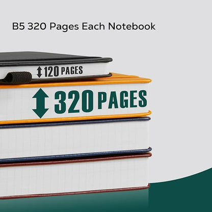 Hardcover Notebook Journal, B5 Lined Daily Journal College Ruled Notebook for Women Men, 320 Pages Large Writing Journal Notebook for School Work, Dark Green Leather Notebook, 7.1'' X 10''