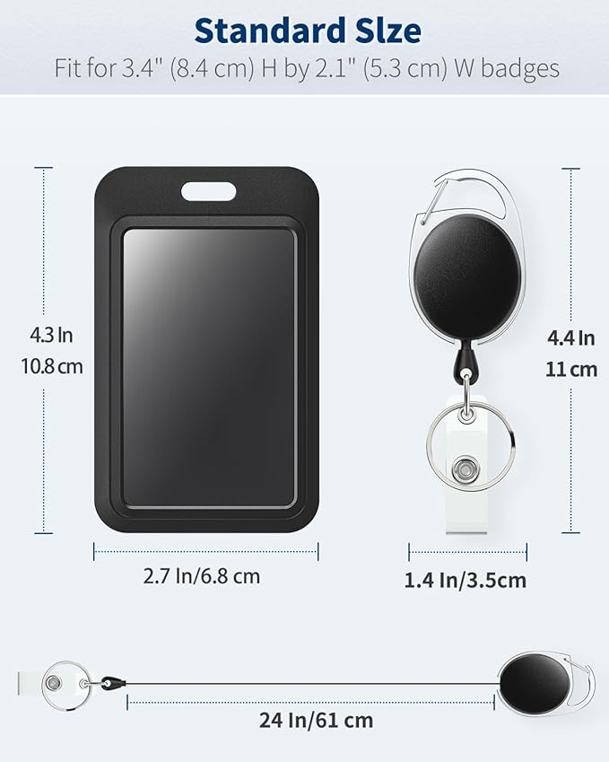 Uniclife 2 Pack Sliding Badge Holder Hard Black Vertical Plastic Card Case Protector with Retractable Badge Reel Carabiner for Office School ID Credit Proximity Key Card Driver’s License and Pass
