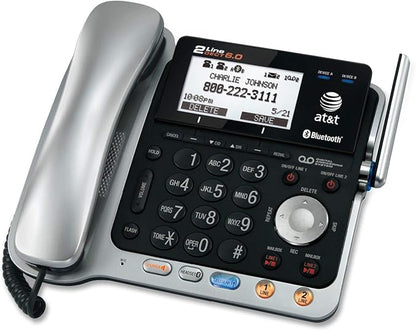 AT&T TL86109 DECT 6.0 2-Line Expandable Corded/Cordless Phone with Bluetooth Connect to Cell, Answering System and Base Speakerphone, 1 Corded Handset and 1 Cordless Handset, Silver/Black