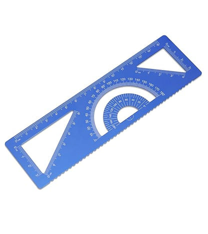 4-in-1 Geometry Set, Metal Math Ruler Kit- Aluminium Protractor, 2 Precision Triangles, Straight Edge Rule - Multifunctional Drafting& Measuring Small Ruler for Kids School - 6 inch, Black