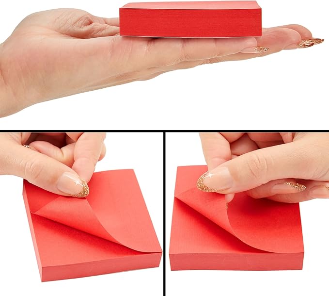 Juvale 8 Pack Bright Red Sticky Notes 3x3 Inch Self-Stick Note Pads for Home, Office Supplies (100 Sheets Per Pad)