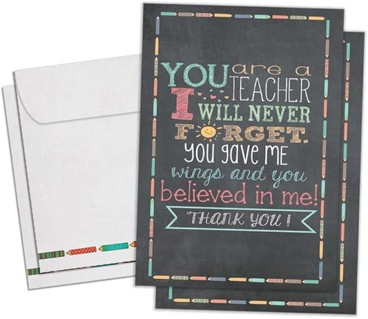 Tree-Free Greetings Teacher Appreciation Cards - Artful Designs - 2 Cards + Matching Envelopes - Made in USA - 100% Recycled Paper - 5"x7" - Lighthearted, For Teacher, Teacher Thanks (GT64454)