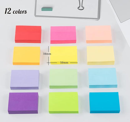 1.5 x 2 in Mini Sticky Notes,1200 Sheets Small Sticky Pads Clean Removal, 12 Pads Bright Multi Colors Self-Stick Pads,100 Sheet/Pad Colorful Stickies Notes Pads Ideal for Office,Home,School,Meeting