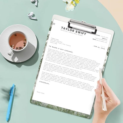 WAVEYU Cute Clipboard, Decorative Office School Fashion Hardboard Wood Nursing Clip Board for Standard A4 Letter Size for Students, Women,12.5"x 9", Green