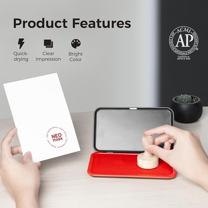 Large Stamp Pad - 3.50"x 6.25", Magnetic Lid, Premium Quality Felt Stamp Pad (Red)