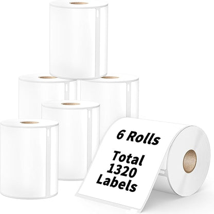 6 Rolls 4" x 6" Direct Thermal Shipping Labels, Compatible with Dymo 4XL, Rollo & Zebra Printer | 220 Labels/Roll, Perforated, Permanent Adhesive, BPA-Free