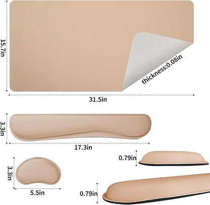 Bloss Leather Desk Pad and Keyboard Wrist Rest, Large Mouse Pad + Keyboard Pad+Mouse Wrist Support, Non-Slip Desk Mat Protector for Office, Home(31.5×15.7 Inches,Beige)