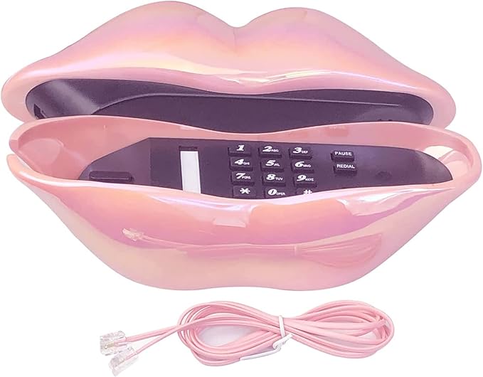 Pink Lip Telephone, Benotek Corded Landline Phone Set for Home Office Hotel, Funny Cute Mouth Phone for Photography, Party Decor & Novelty Gift