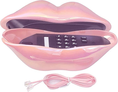 Pink Lip Telephone, Benotek Corded Landline Phone Set for Home Office Hotel, Funny Cute Mouth Phone for Photography, Party Decor & Novelty Gift