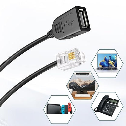RJ116p4c Male to USB Female, RJ11 to USB Modem Adapter, Used for Telephone Interface Testing Connectors, Telephone Communication, Fax Machines, Modem Adapters (RJ11 to USB 100cm)