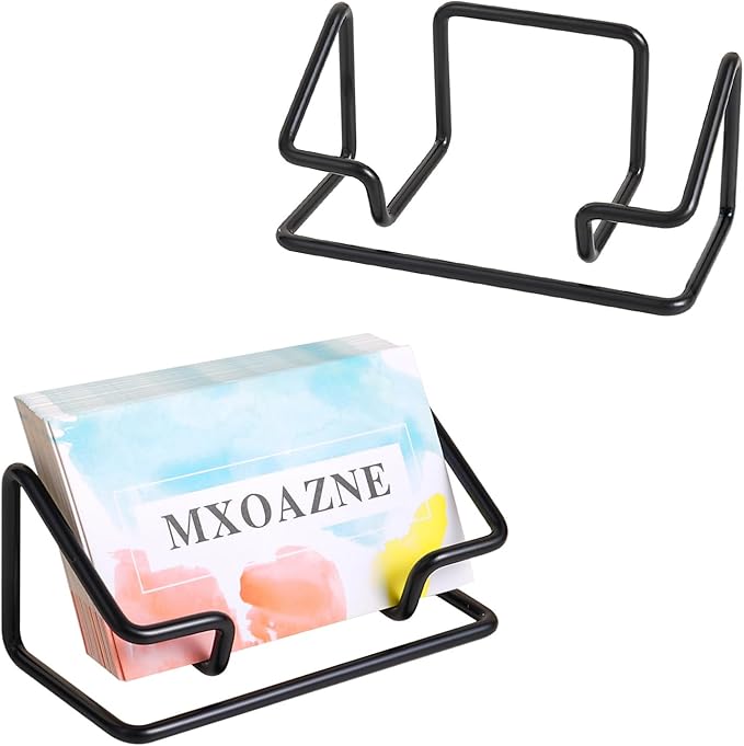 Business Card Holder for Desk, Business Card Display Stand, Modern Desktop Business Card Organizer, 2 Pack, Black