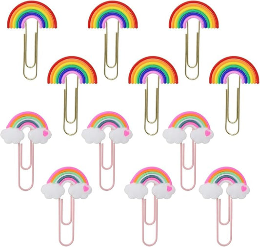 yueton 12PCS Rainbow Cloud Shaped Paper Clips Cute Small Paperclips PVC Metal Bookmark Clips File Note Clips Book Markers for Office, School, Home and Wedding Party Use