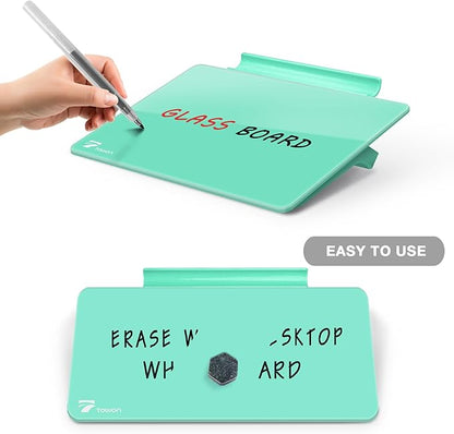 Mint Green Mini Desktop Pure Glass Whiteboard, Small Slope Slick Desk Whiteboard Glass, Desk White Board, Desktop White Board Dry Erase, Stenography Artifact for Office Homeschooling Décor, 8x6 inch