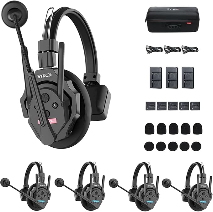 SYNCO XTalk XPRO5 X5 2.4GHz Wireless Intercom Headset System Microphone Random Master Device 500m /1640FT Operating Range Real-time Monitoring for Movie Shoot Live Show Stage Performance (5Pcs)