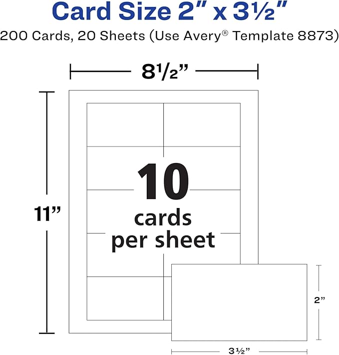 Avery Clean Edge Printable Business Cards with Sure Feed Technology, 2" x 3.5", White Linen Textured, 200 Blank Cards for Inkjet Printers (08873)