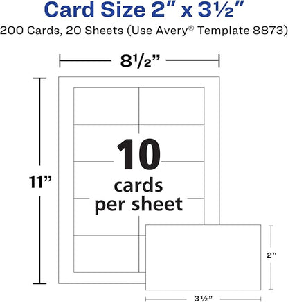 Avery Clean Edge Printable Business Cards with Sure Feed Technology, 2" x 3.5", White Linen Textured, 200 Blank Cards for Inkjet Printers (08873)