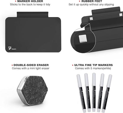 TOWON Small Glass Dry Erase Board, Desk White Board with Standing, Mini Whiteboard Easel Pad Set, Stenography Artifact for Office, Home and School Supplies, 8x6 Inches, Black