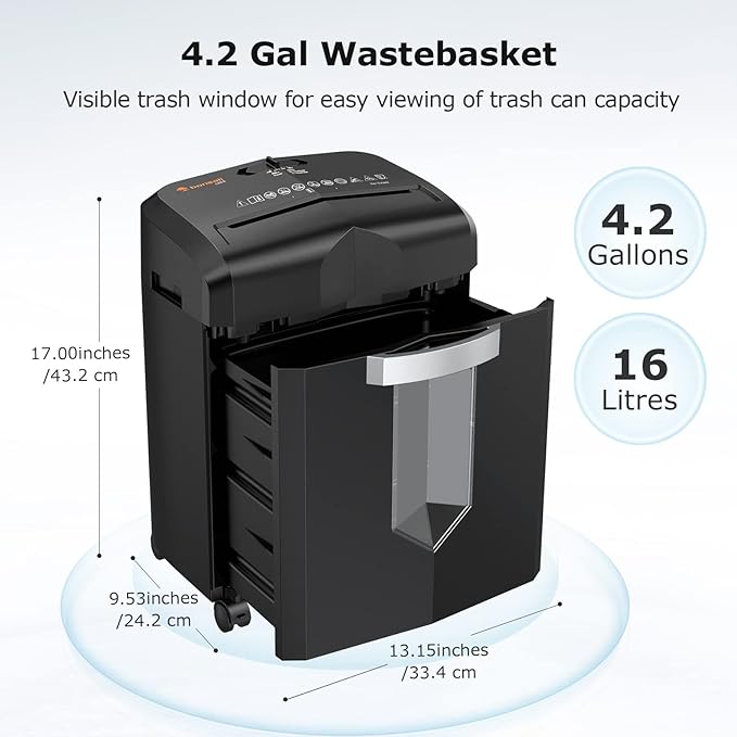 bonsaii 12-Sheet Micro Cut Shredders for Home Office, 60 Minute P-4 Security Level Paper Shredder for CD, Credit Card, Mails, Staple, Clip, with Jam-Proof System & 4.2 Gal Pullout Bin C266-B