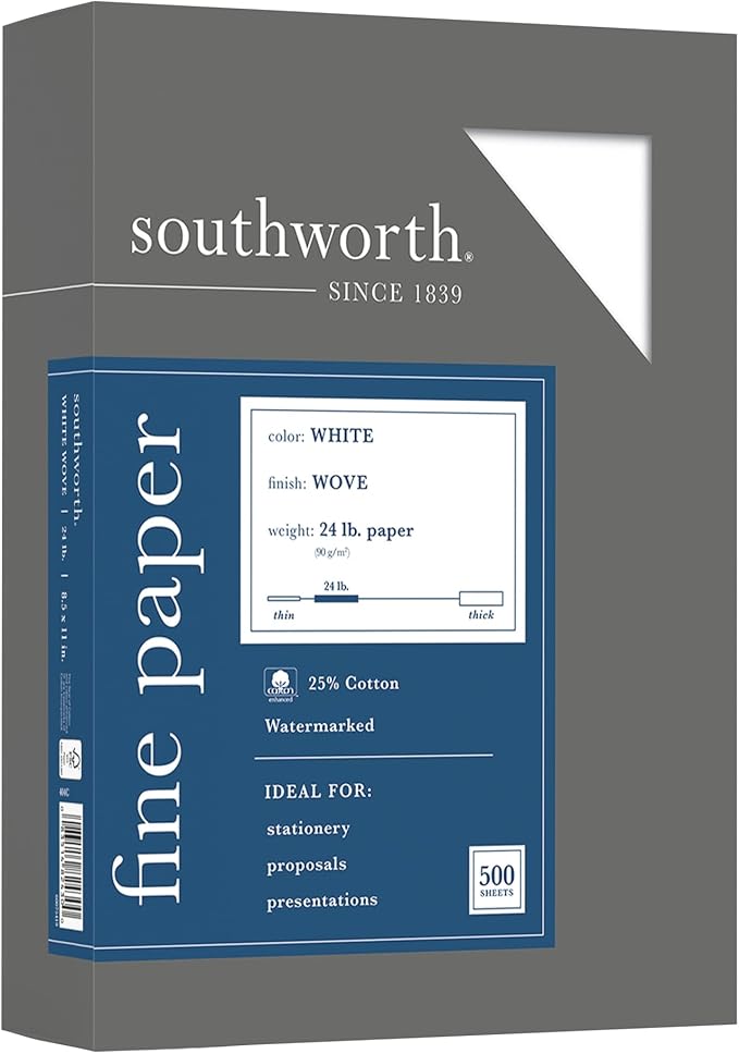 Southworth® 25% Cotton Business Paper, 8 1/2" x 11", 24 Lb, White, Box Of 500