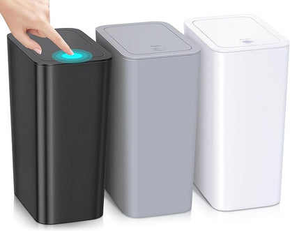 SHPMXUPW 3 Pack Bathroom Small Trash Can with Lid,10L / 2.6 Gallon Slim Garbage Bin Wastebasket with Pop-Up Lid for Bedroom, Office, Kitchen, Craft Room, Fits Under Desk/Cabinet/Sink