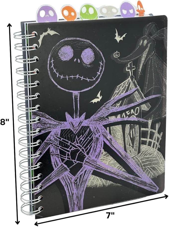 Innovative Designs Nightmare Before Christmas Tab Journal Notebook, Spiral Bound, 144 Lined Pages, 8 x 7 inches, Black