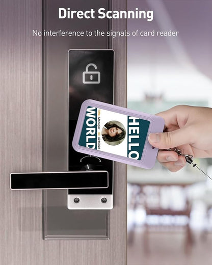 Uniclife 1 Pack Sliding ID Badge Holder Vertical Hard Plastic Case with Clear Window Light-Purple Card Protector for Office School ID Credit Cards Proximity Key Cards Driver’s Licenses and Passes